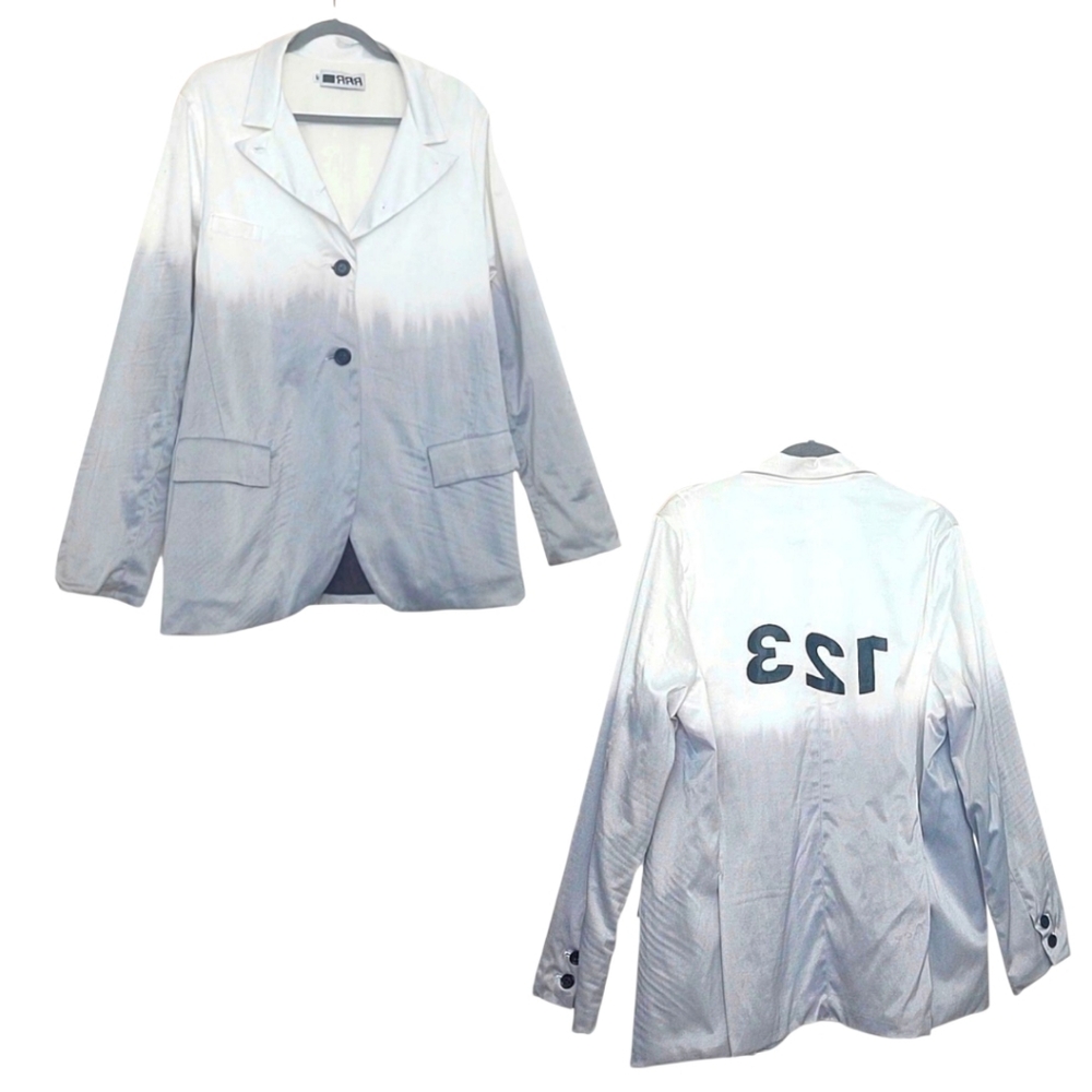Triple RRR Men Satin White Grey Blazer/Jacket Size XL